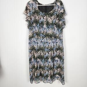 Signature Collection Floral Dress Size 22/24W Flutter Sleeve Art to Wear Office